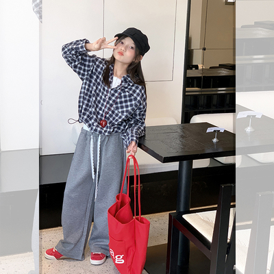 西西家女童假两件格子衬衫上衣