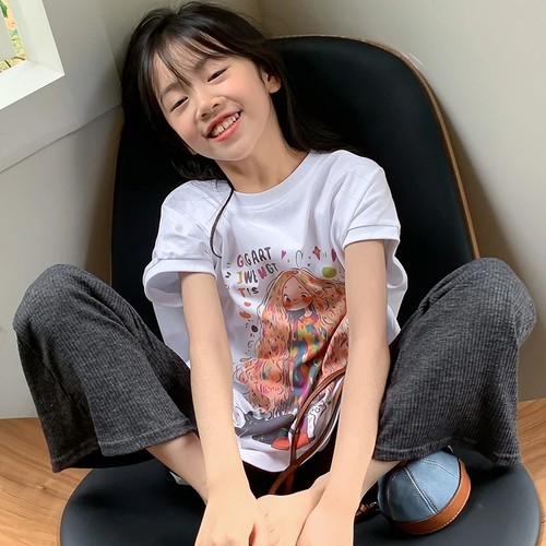 【彩绘T】西西家女童大版T2025夏季短袖T恤休闲舒适打底衫JX90011