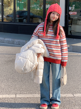 【红运蓝不住】西西家女童2025冬条纹套头毛衣儿童针织衫JX25132