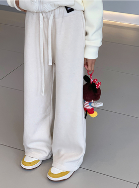 西西家女童2025冬新款潮流字母加绒糯米裤儿童休闲直筒裤JX58100