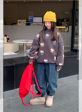 【kitty酱】西西家女童2025冬新款加绒加厚卫衣儿童休闲上衣JX454