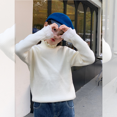 西西家女童蕾丝加绒加厚毛衣