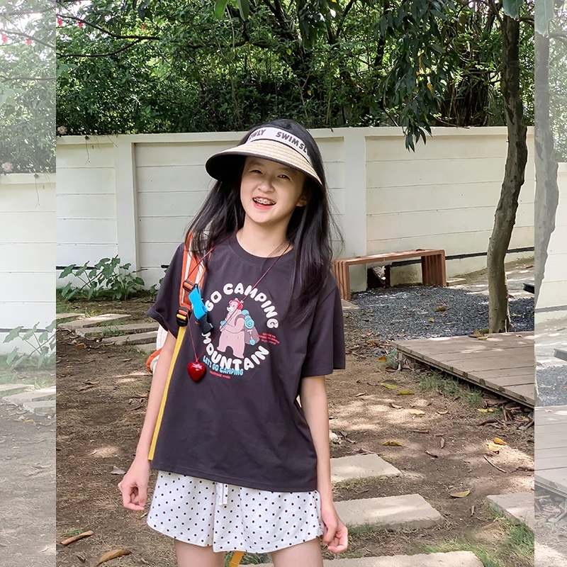 西西家女童2025夏款卡通字母印花短袖T恤儿童休闲百搭上衣JXT9072