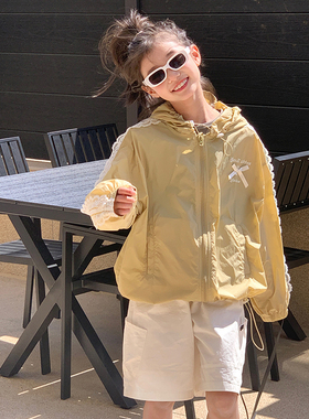 【萝莉】西西家女童2025夏新款蕾丝连帽防晒衫儿童轻薄外套X25310