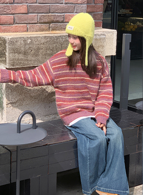 西西家女童2025秋冬新款韩系条纹针织毛衣儿童百搭上衣JX25122