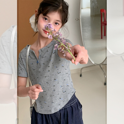 【韩妹】西西家女童2025夏季新碎花百搭短袖T恤儿童休闲上衣JX347
