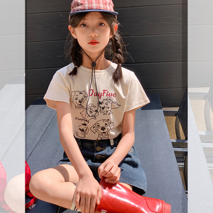 西西家女童2025夏季新款卡通印花短袖T恤儿童潮流百搭上衣JX24359