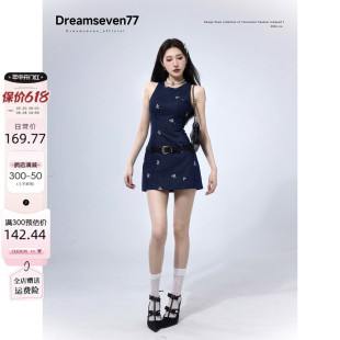 蝴蝶绣花无袖 牛仔连衣裙女夏季 SEVEN77 DREAM 吊带裙辣妹收腰短裙