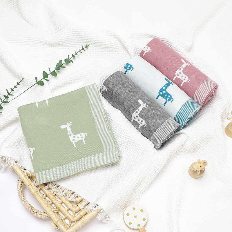 新生婴儿盖毯可爱长颈鹿针织毛线毯夏季薄款多功能宝宝抱被推车毯