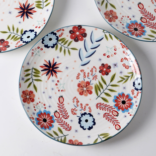 微瑕 繁花似锦陶瓷盘子创意不规则平盘家用早餐菜盘田园风釉下彩