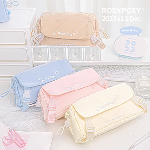 Rosyposy柔设ins风多层翻盖双扣奶盖小书包笔袋收纳包高颜值文具