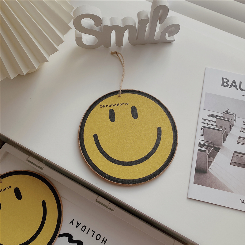oknanahome笑脸表情软木隔热垫餐垫 ins挂绳桌垫锅垫碗盘垫子杯垫