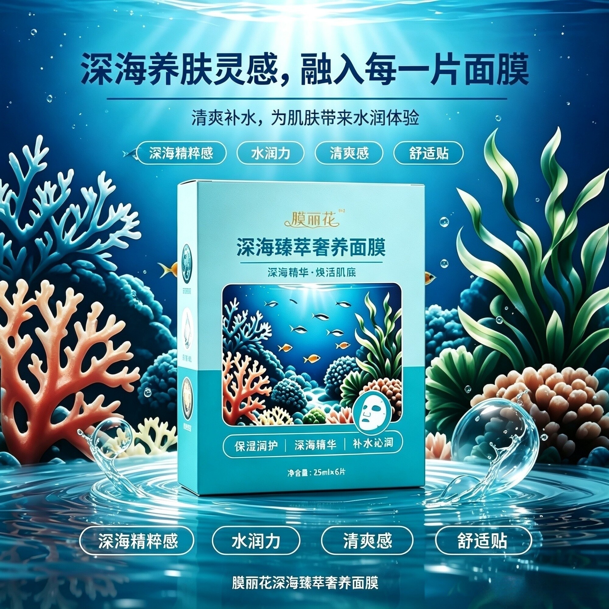 深海精华补水面膜膜丽花 舒缓干燥焕活肌底水润透亮学生平价面膜