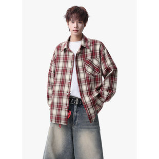 NORELIGION屌丝文艺男東崛NOLOGO三川一禾1807慵懒风长袖格子衬衫