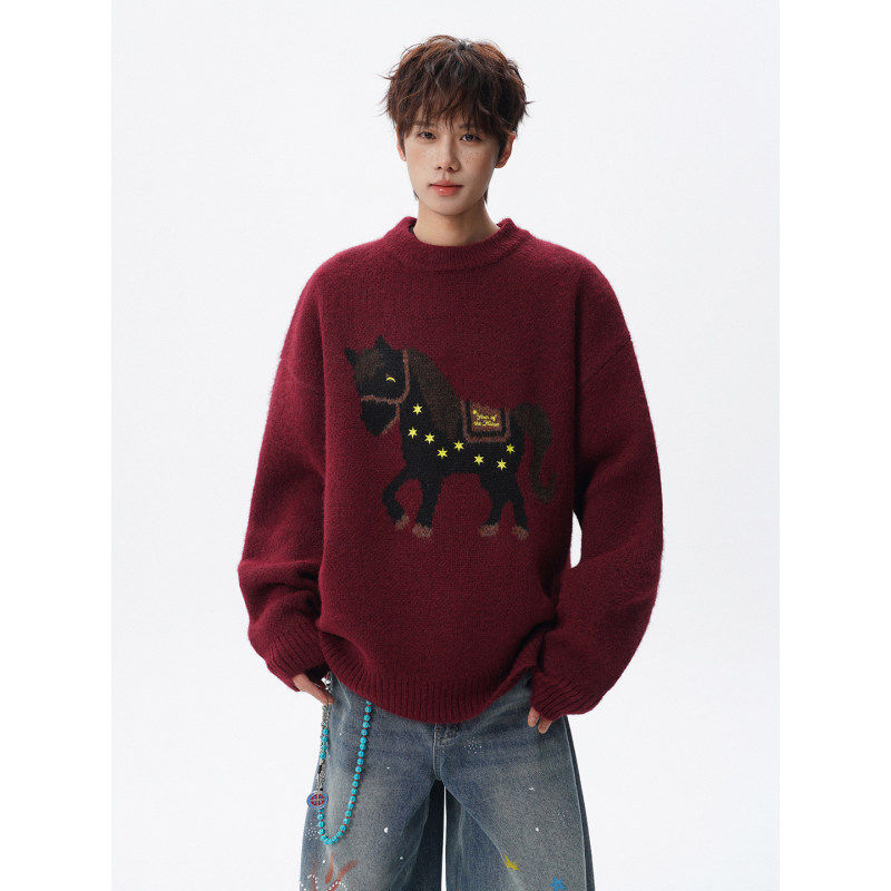 NORELIGION港味潮人馆白糖玫瑰早起工作室東崛NOLOGO圆领休闲毛衣