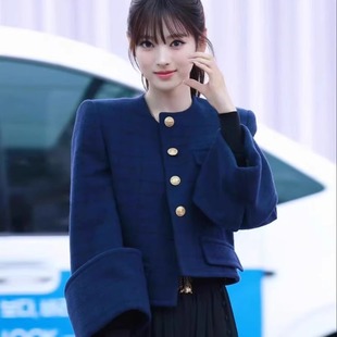 anna田中杏奈同款 轻奢上衣 气质千金小香风金属扣毛呢外套秋冬法式