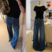 显瘦百搭长裤 新款 女2025秋季 现货复古水洗立体剪裁口袋直筒牛仔裤