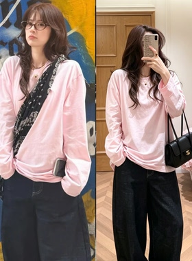 赵昭仪明星同款粉色大T恤女休闲宽松韩版oversize纯棉原谅上衣