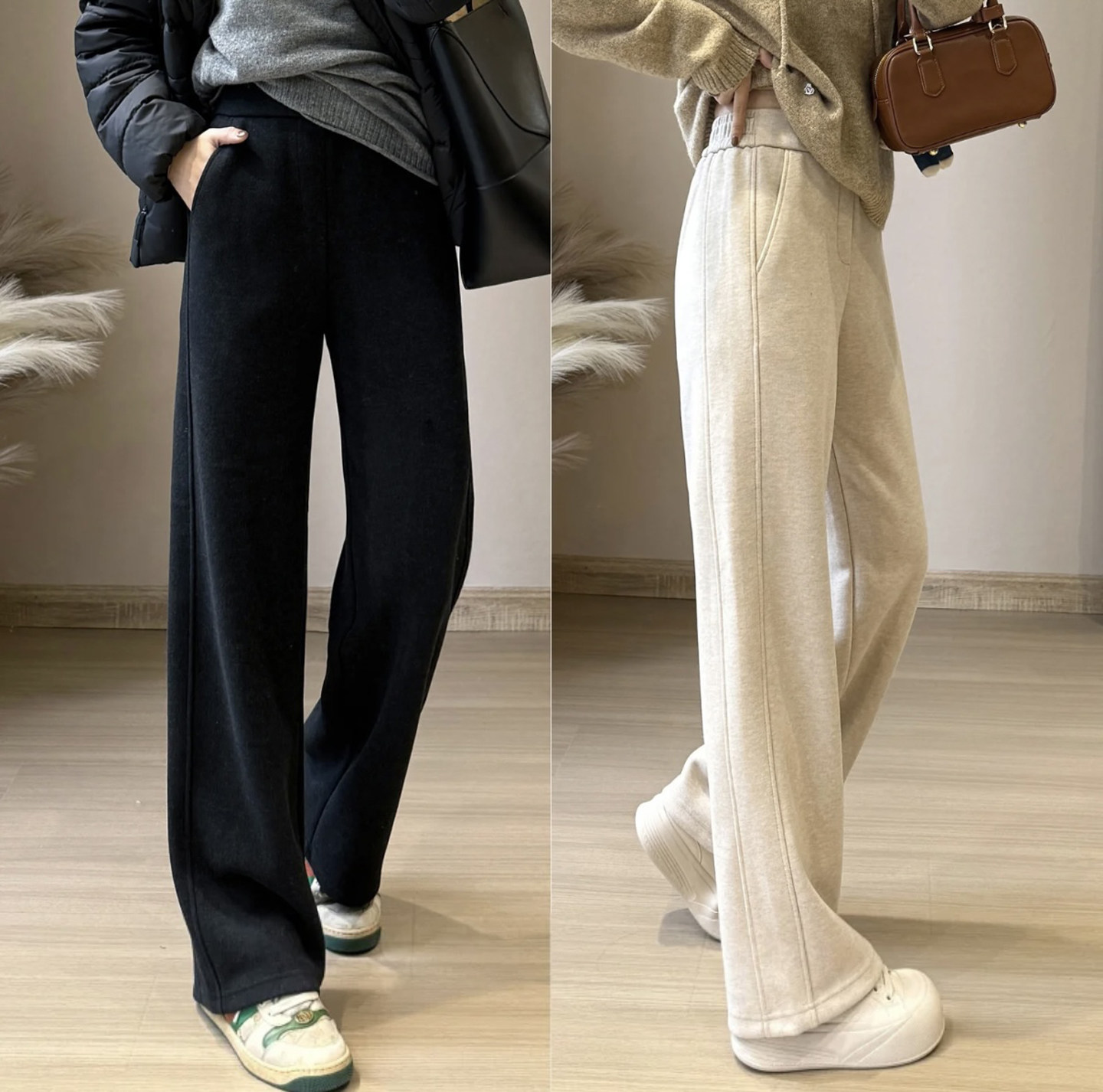 700g极简保暖羊毛窄版阔腿裤女高腰显瘦气质直筒垂感加绒长裤秋冬,女装/女士精品,休闲裤,淘宝优惠券,粉丝福利购,淘宝优惠卷