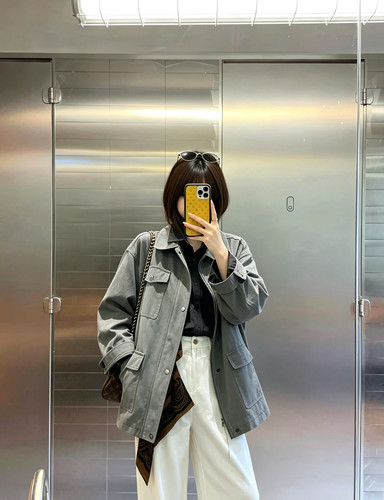 2026早秋新款灰色立领风衣女宽松休闲百搭工装外套