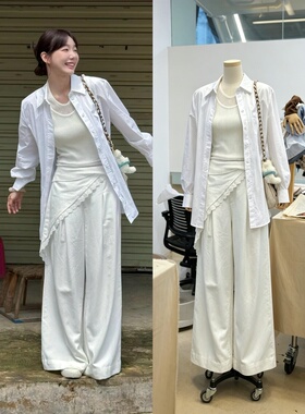 徐梦洁同款夏季新款白色休闲裤阔腿裤长裤浪姐同款2026夏季新款