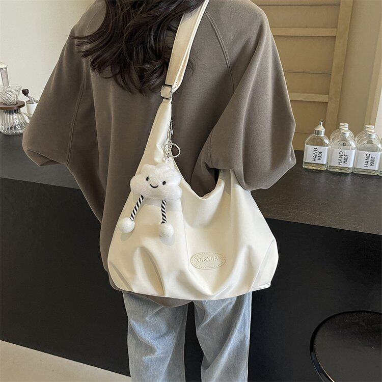 包包女大容量通勤托特包包女2024新款休闲百搭单肩包白色斜挎包