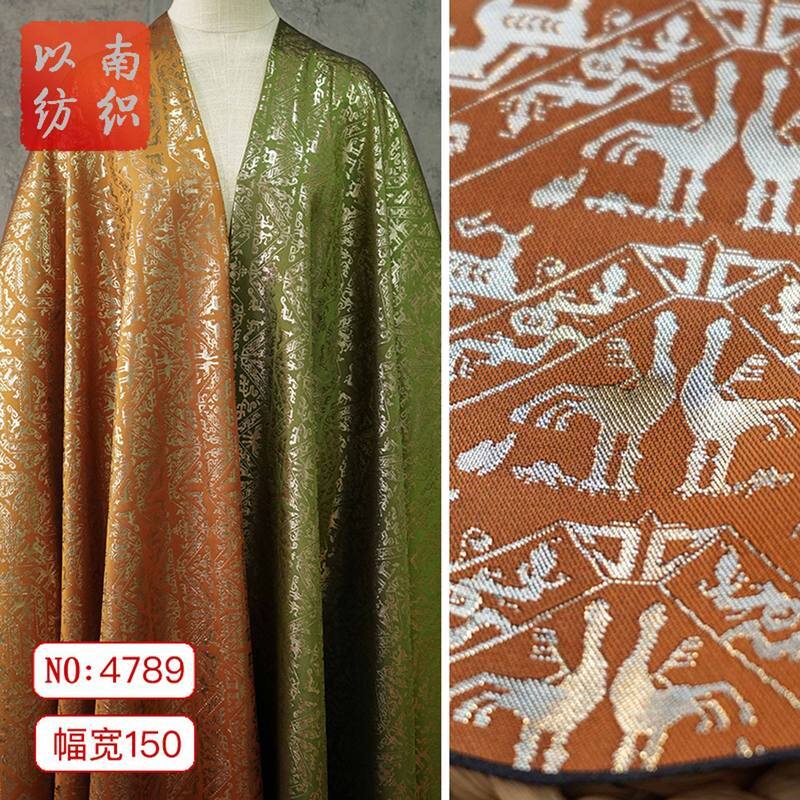 中国风舞人动物织金布料唐装旗袍汉服色织面料抱枕手工装饰提花布