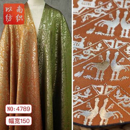 中国风舞人动物织金布料唐装旗袍汉服色织面料抱枕手工装饰提花布