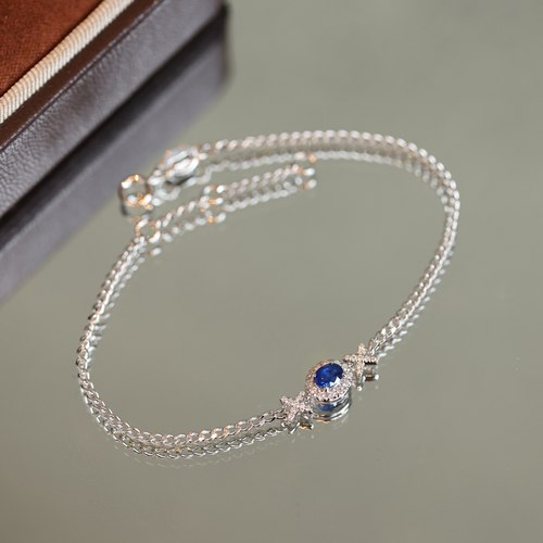 35分天然蓝宝石，老烧，手链13分钻石点缀 搭配进口古巴链，GRC证