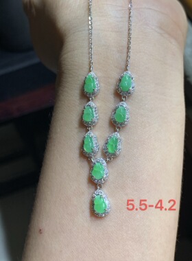 s925银镶天然缅料A货翡翠冰种阳绿葫芦项链