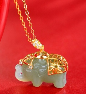 S925银镶嵌且末蓝吉象送财大象吊坠