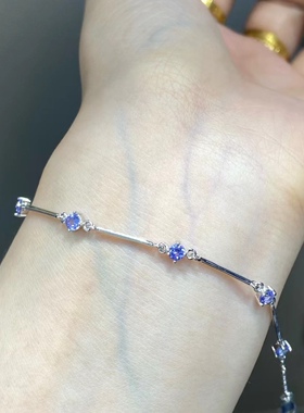 s925银镶嵌天然坦桑石 手链  尺寸3mm