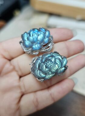 s925银镶嵌天然拉长石戒指及吊坠