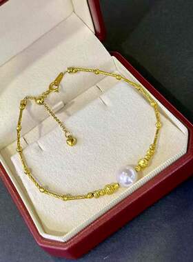 s925银海水菠萝手链，8-9MM正圆微瑕海水ak珍珠