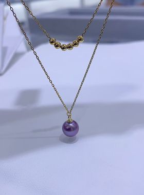 天然爱迪生紫珠配纯银链，正圆 基本无暇 附证书