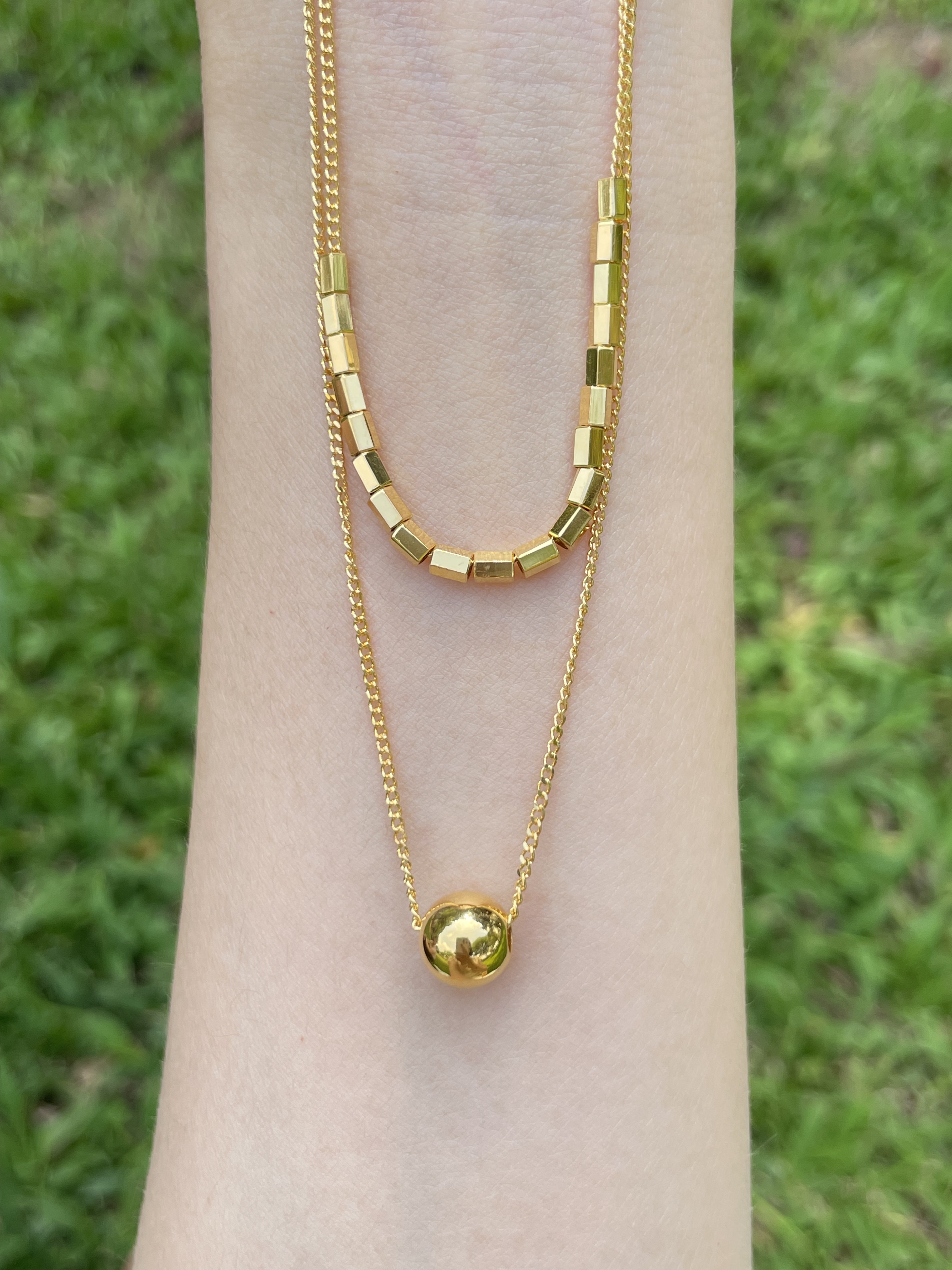 甜甜方糖形状有求必应，5G足金双层方糖珠珠项链 金重：10.40克