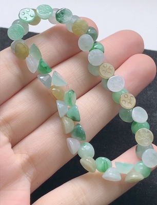 天然翡翠莲蓬手串， 尺寸6.9/7.1/2.9 mm，附权威证书，支持复检