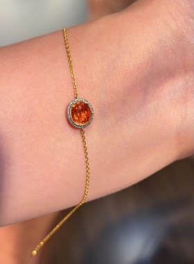 18K金镶嵌芬达石手链，甜橙汽水色1.35克拉主石，捡漏！