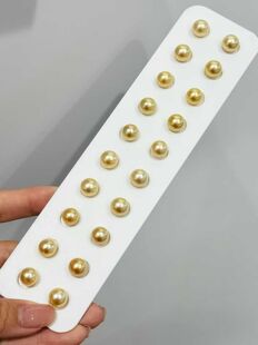 海水小金豆豆9-10mm金珠的耳钉，近圆极光极微瑕品质