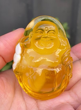 26.84g精品笑佛，天然俄料金瓷白溶洞，面部丰满，招财纳福