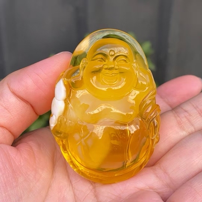 26.84g精品笑佛，天然俄料金瓷白溶洞，面部丰满，招财纳福
