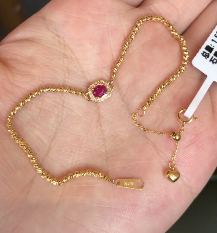 双十一特惠18K金镶嵌天然红宝石手链石重0.3ct钻石18颗总重1.52g