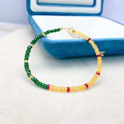 彩宝手链，18K金扣头，珠经3-3.5mm