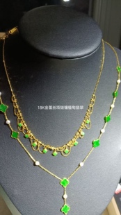18K金镶天然翡翠缅甸料蕾丝项链