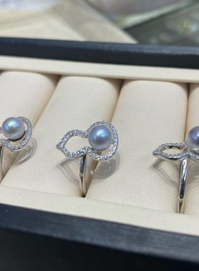 葫芦形状海水纯银真多麻戒指，5-6mm海水真多麻ak珍珠