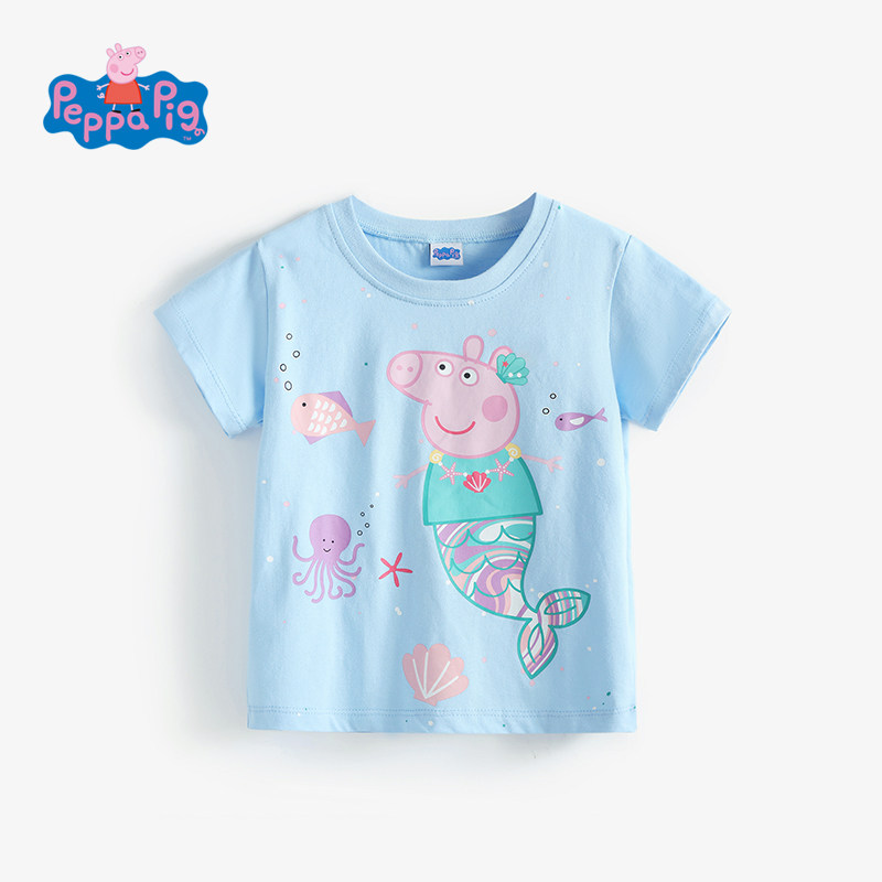 小猪佩奇女童短袖T恤体恤纯棉夏季圆领上衣婴儿宝宝卡通儿童衣服
