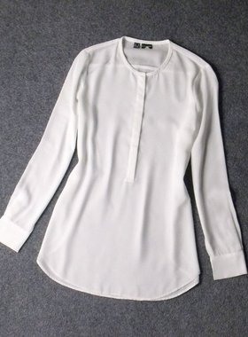 1507-抗皱垂顺不起球 外贸德国原单百搭通勤OL小圆领长袖白衬衫