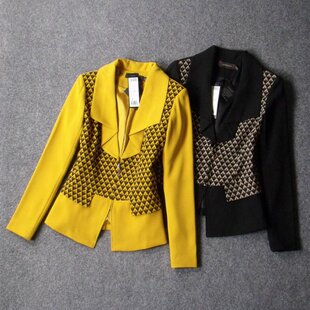 7281-超好做工对格优雅气质款笔挺修身长袖西装上衣外套 抗皱垂顺