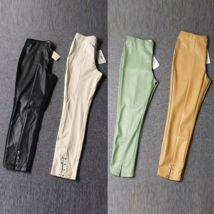 3900-补货 外贸德国原单大码松紧腰修身显高显瘦小直筒日常皮裤