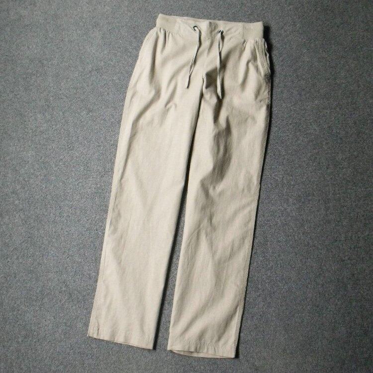 3962-天然亚麻棉麻 外贸德国原单超大码抽绳松紧腰粗直筒休闲长裤